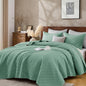 Cali King Quilt Set with Shams Lightweight Quilted Bedspread Coverlet Thin Comforter Bed Cover Vintage Washed Quilted Blanket for All Season, Brushed Microfiber Diamond Stitching, Green, 111"x92"