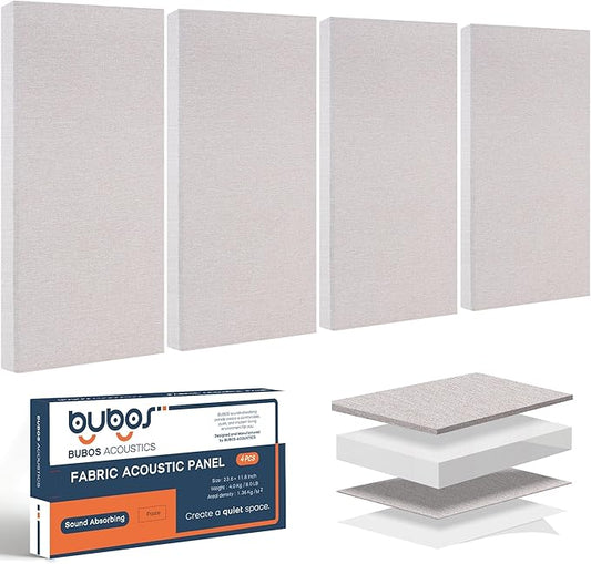 BUBOS 4 PCS Fabric Acoustic Panels,23.6''x11.8''x2'' Sound Proof Panels for Walls,Self-adhesive Soundproof Wall Panels for Echo Absorption for Home Studio Office,Standard CavityPro Linen