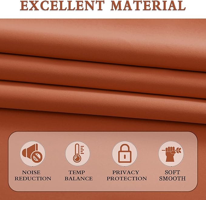 DONREN Burnt Orange Ochre Blackout Curtains for Bedroom 84 Inches Long Thermal Insulated Window Curtain for Living Room, Energy Efficicent Rod Pocket Window Treatment Decorative Panel