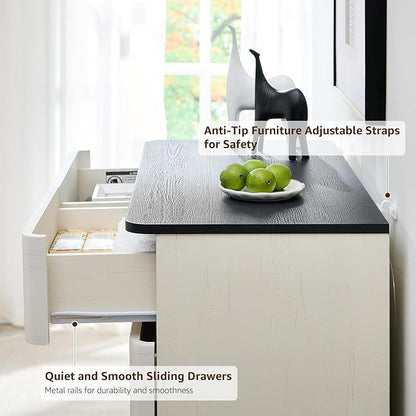 ACCOHOHO 6 Drawer Dresser for Bedroom, 42 Inch Tall Modern Chest of Drawers, Push-to-Open Wood Storgae Organizer with Large Drawers for Bedroom, Living Room, Hallway,Off White