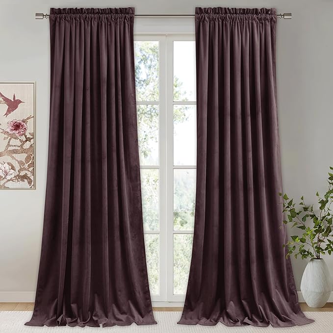 StangH Purple Curtains 96 Inches for Living Room - Thermal Insulated Luxury Drapes for Sunlight Blocking with Rod Pocket, Privacy Elegant Velvet Window Treatments, W52 x L96, 2 Panels