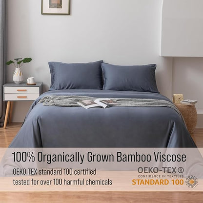Bella Coterie Luxury Bamboo Viscose Split King Size Sheet Set | 2 Fitted Sheets for Sleep Number & Adjustable Beds | 100% Organically Grown | Cooling & Ultra Soft | 18” Deep Pocket [Slate Blue]