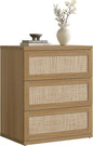 SICOTAS Dresser for Bedroom - 31" Tall Rattan Dresser with 3 Drawers Boho Dressers & Chests of Drawers Dressers for Bedroom Deep Bedside Table Clothes Closet Storage for Closet Hallway Entryway
