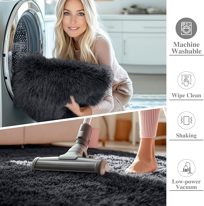 OLANLY 2x8 Machine Washable Runner Rugs for Hallway, Soft Fluffy Shaggy Bedside Rugs for Bedroom, Living Room, Indoor Floor Carpet for Kids Girls and Boys, Nursery Rooms, Home Decor Aesthetic, Black