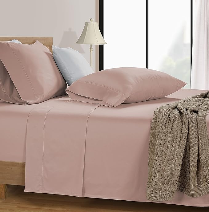 LANE LINEN Queen Sheet Sets – Natural 100% Cotton 600 Thread Count Cooling Sheets Queen, Soft Comfort for Restful Sleep, Easy Care & Machine Washable for Everyday Use, 15" Deep Pocket – Sepia Rose