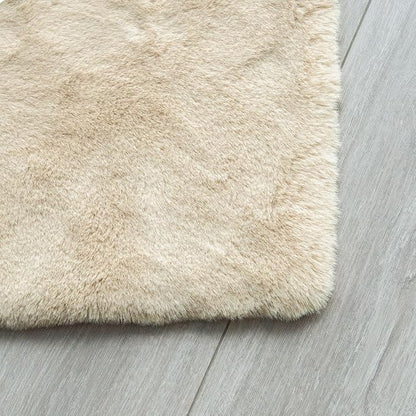 Beige Plush Faux Washable Rabbit Fur Area Rugs for Bedroom Shag Carpet for Living Room 4x6 Rectangle Nursery Rug