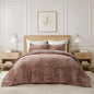 EVERGRACE Velvet Quilt Set King Size, Luxurious Soft Striped Channel Bedding Set, Lightweight Velvet Comforter for All Season, Oversized Bedspread Coverlet with 2 Matching Shams, Terracotta Clay