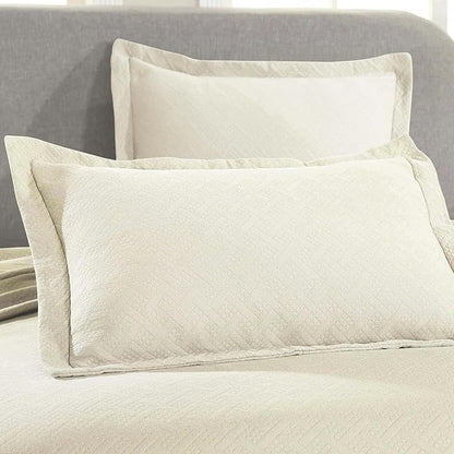 Superior 2 Piece Basketweave Cotton Bedspread Set, Home Bed Decor, Decorative Bed Spread, 1 Pillow Sham, Medium Weight Blanket, Matelasse Coverlet Bedding, Geometric Lattice Pattern, Twin, Ivory