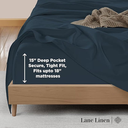 LANE LINEN Full Size Bed Sheets Set - 600 Thread Count Full Sheet Set - 100% Cotton Sheets Full Size Bed Set, Soft Cotton Bed Sheet Set, Sateen Weave Hotel Sheets, Luxury Full Sheet Set - Estate Blue