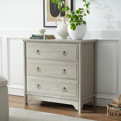 Chogori Solid Wood Dresser for Bedroom- Natural Wood Veneers & Water Based Paint Finished- Vintage Chests of Drawers, Small 3 Drawer Dresser (2, Antique Gray)