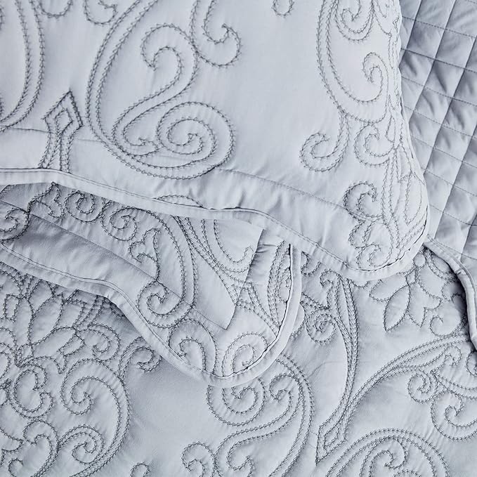 CHIXIN Microfiber King Pillow Shams Set of 2 - Decorative Quilted Pillow Covers - Grey - Size (20" x 36")