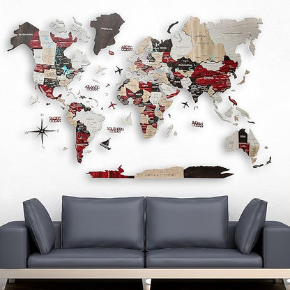 Handmade 3D Wood World Map Wall Art Large Wall Decor Track Your World Travels - Special for Home, Kitchen and Office (Medium, Urban)