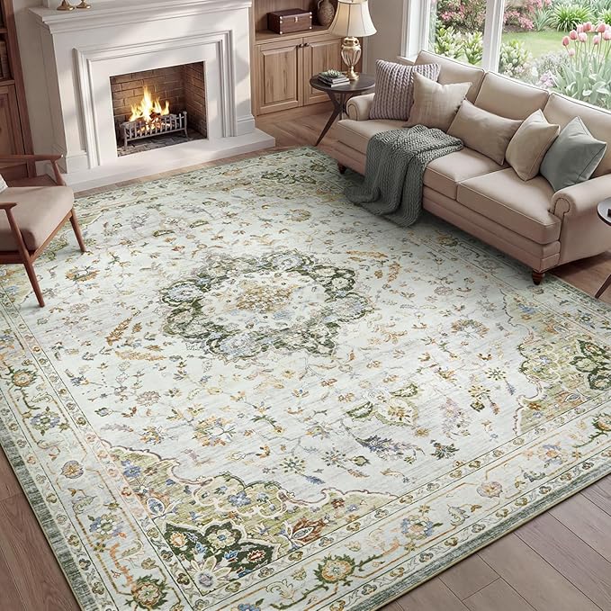 PADOOR 8X10 Area Rug,Rugs for Living Room,Soft Green Rugs for Bedroom,Machine Washable Rugs Non Slip Carpet,Rug for Dining Room Living Room Bedside Office