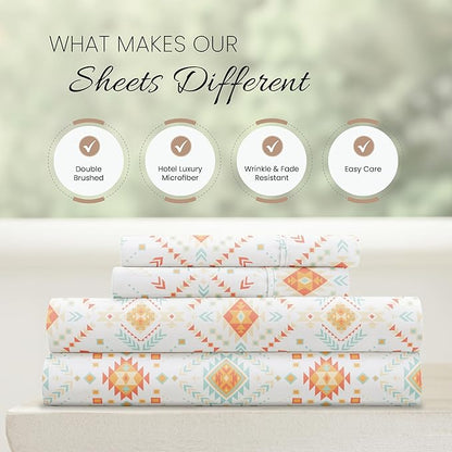 Linen Market 4 Piece California King Bedding Sheet Set (Aztec Coral) - Sleep Better Than Ever with These Ultra-Soft Cooling Bed Sheets for Your California King Size Bed - Deep Pocket Fits 16" Mattress