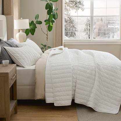Bedsure Velvet Quilt King Size Set - 108"x96" Lightweight Velvet Comforter King, Oversized Luxury Bedspread Coverlet, Ultra-Soft Winter Bedding Set with 2 Pillow Shams, Cream White