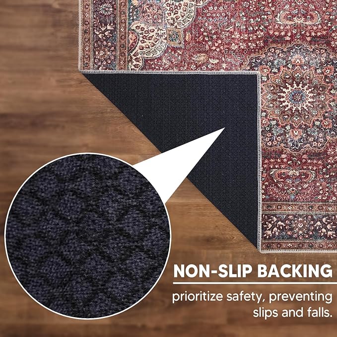 Keen Home Design 6x9 Rug - Machine Washable Area Rug with Non-Slip Backing, Ideal for Living Room, Dining Room, Bedroom - Vintage, Easy Clean, Durable, Low Pile Rug - (6' x 9')