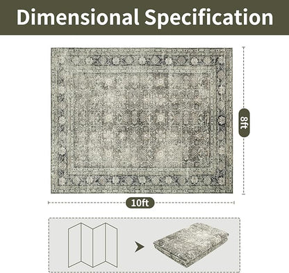Washable Rugs 8x10 Area Rugs for Living Room- Vintage Rugs for Bedroom,Dining Room,Large Soft Low Pile Retro Carpet with Non Slip Rubber Backing,Neutral Accent Nursery Rug for Home Office Decor