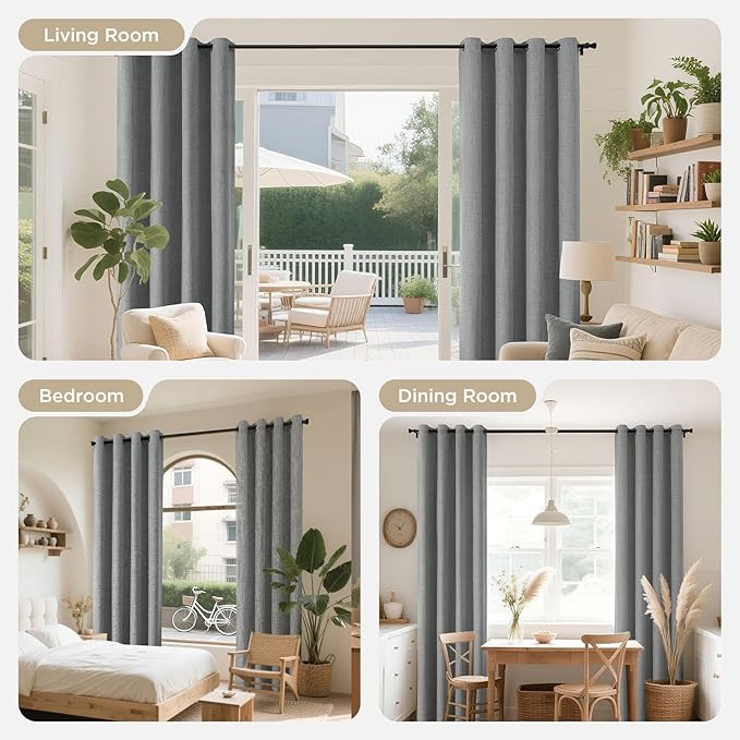 Joydeco Blackout Curtains 95 Inches Long 2 Panels Burg, Room Darkening Curtains for Bedroom, 100% Black Out Textured Thermal Drapes Privacy Protection 2 Panels Set(W52 x L95 Inch, Light Grey)