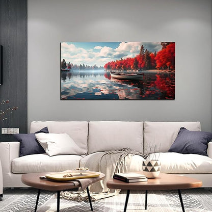 Large Wall Art for Living Room Bedroom Office Red Forest Wall Art Lake Landscape Pictures Modern Artwork Framed Canvas Prints 20x40 Inch