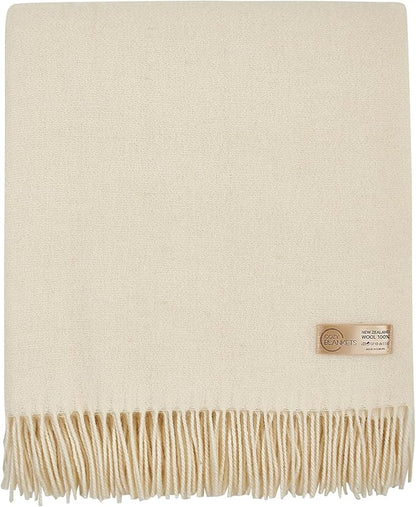 | Wool Blanket/Throw | 100% New Zealand Wool | Perfect for Home and Outdoors | Virgin Wool Throw with Fringes 55"x79"(140 x 200 cm)