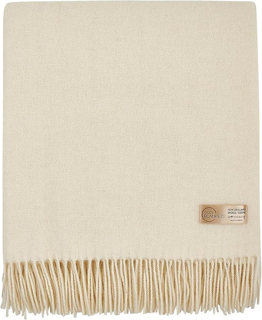 | Wool Blanket/Throw | 100% New Zealand Wool | Perfect for Home and Outdoors | Virgin Wool Throw with Fringes 75"x87" (190 x 220 cm)