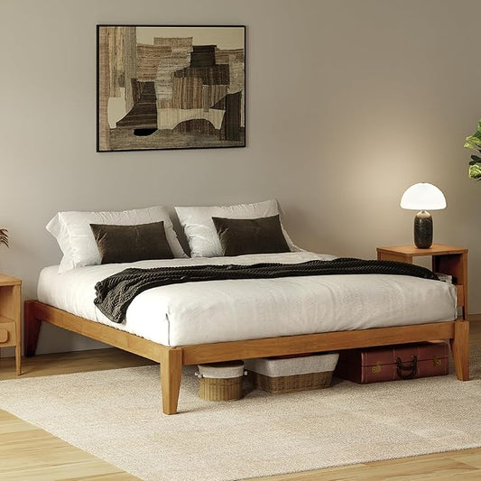 Thor Bed Frame Full - Solid Wood Platform Bed - Japanese Joinery Bed Frame - Wood Slat Support - No Box Spring Needed - Easy Assembly - Minimalist & Modern Style (Light Brown)