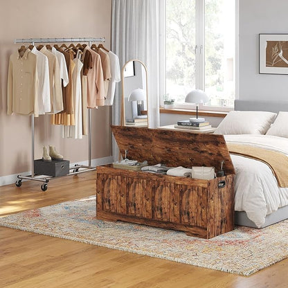 DINZI LVJ Storage Chest, 47.2”Wooden Storage Box with 2 Safety Hinges, Entryway Shoe Bench with Flip-Top, Large Trunk for Living Room, Bedroom, Easy Assembly, Rustic Brown