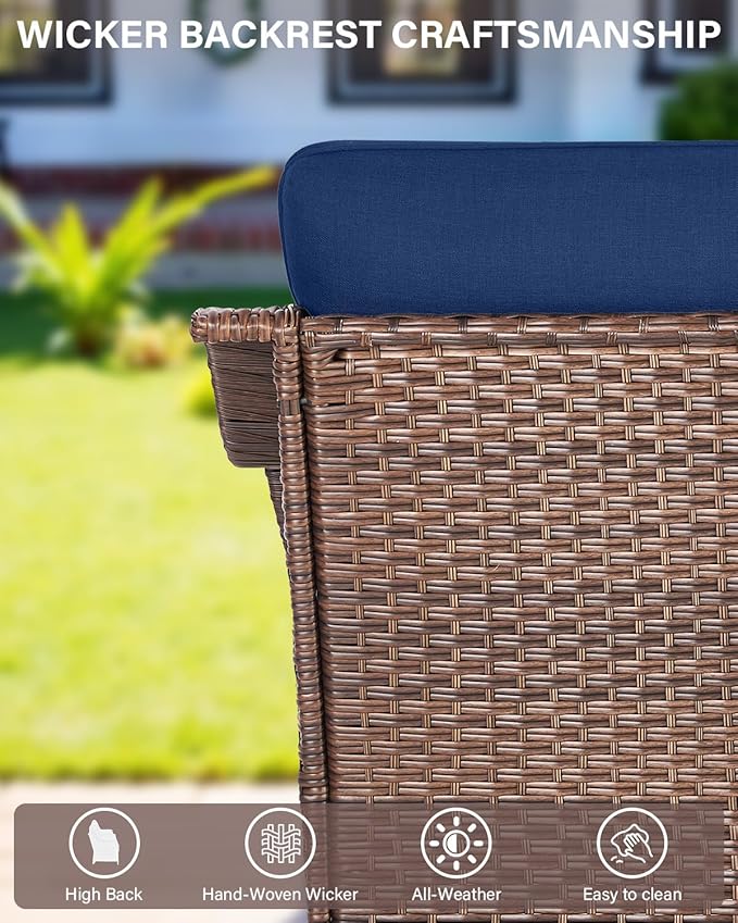 10 Piece High Back Outdoor Patio Furniture Set - Patio Conversation Set with Swivel Rocker Outdoor Chairs Set of 4 and 3 Seater Sofa, Wicker Ottoman and Coffee Table for Garden Backyard