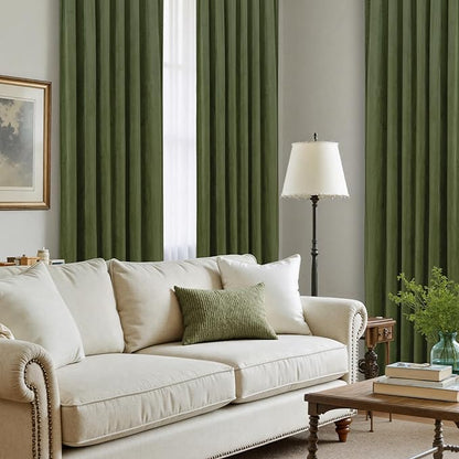 LAMIT Sage Green Velvet Curtains 108 Inches Long for Living Room, Luxury Thermal Insulated Blackout Panels Back Tab and Rod Pocket Room Darkening Drapes for Bedroom, 2 Panels, 52 x 108 Inch