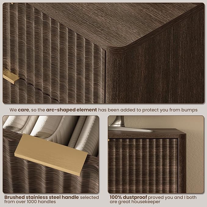 43'' Hight 5 Drawers Dresser for Bedroom,Modern Fluted Vertical Chest with Rounded Corners,Fluted Dresser for Living Room,Hallway, Walnut