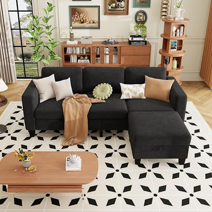 ZeeFu Sectional and Sofa Couches for Living Room - 78'' 3 Seater L-Shaped Modular Couch with Storage Ottoman - Modern Velevt Fabric Upholstered Sofa Set for Small Space Apartment Office