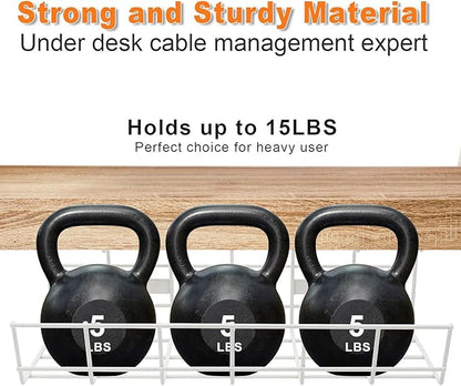 Under Desk Cable Tray - 2 Pack Cable Raceway for Wire Management. Metal Wire Organizer for Office, Studio and Home. Super Sturdy Cord Organizer for Desk - White Cable Management Under Desks