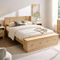T4TREAM Fluted Queen Size Bed Frame with Wingback Headboard, Footboard Storage Bench with Built-in Drawers & Lift-Up Compartments, Wood & Steel Platform Bed, No Box Spring Needed, Natural Oak