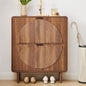 Turtle&Myrtle Modern Shoe Storage Cabinet for Entryway, Narrow Shoe Organizer Cabinet, 2-Tier Flip Down Drawers, Small Freestanding Hidden Wood Slim Shoe Rack,Round Fluted Pattern (Walnut)
