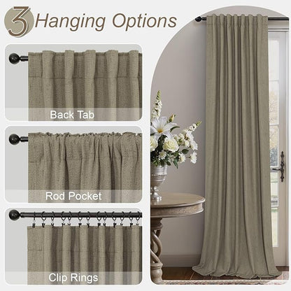 Pitalk Taupe Blackout Curtains 84 Inches Long for Bedroom 2 Panel Burg Linen Textured Room Darkening Drapes Thermal Insulated Dark Brown Curtains for Living Room Window Modern Farmhouse 84 Inch Length