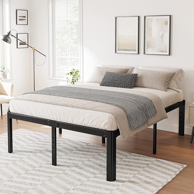 Hunlostten 18in High Heavy Duty California King Bed Frames No Box Spring Needed, Metal Platform Cal King Bed Frame with Round Corners, Easy Assembly, Noise Free, Black