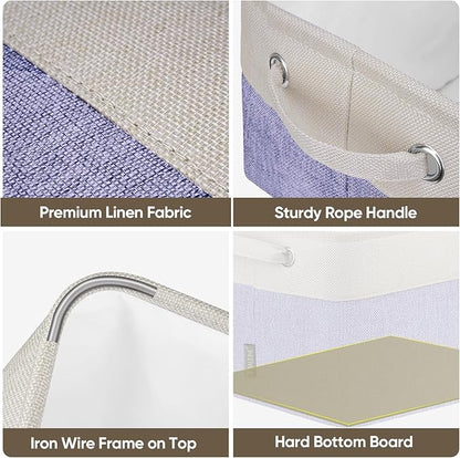 BALEINE 4 Pack Fabric Storage Bins for Shelves, Linen Storage Baskets for Organizing, Decorative Closet Bins for Clothes, Home (Lavender, 12"x8"x8")