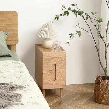 Solid Wood Bedside Table Nightstands, Slim Narrow Oak Real Wooden Mid-Century Modern End Table with Drawers Luxury Side Table Durable Cabinet Organizer Furniture, Natural Color 9.84in Wide