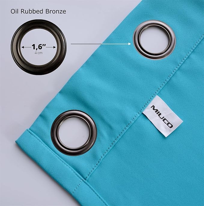 MIUCO 1 Pair Thermal Insulated Grommet 52-Inch-by-63-Inch Blackout Window Curtain Panels with 2 Tie Backs, Turquoise