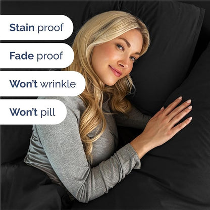 Split King 7 Piece Sheet Set - Cooling & Breathable - Hotel Luxury Bedding - Includes Fitted Sheets for Women, Men, Kids and Teens - 1 Flat, 2 Fitted Sheets, 4 Pillowcases with Deep Pockets - Black