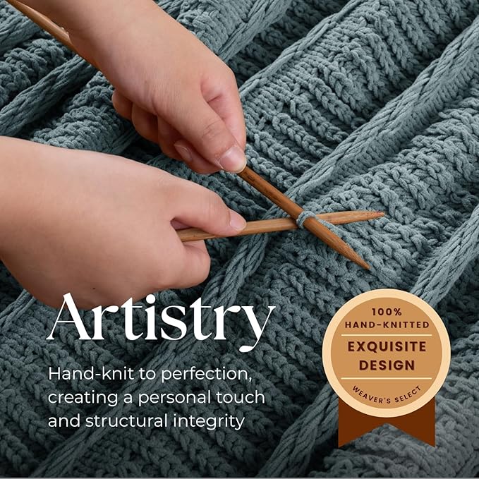 Boho Knitted Chenille Blanket with Tassels - Lightweight & Soft All-Season Throw - 3D Classic Pattern for Living Room Bedroom Couch, Celestial Blue, Throw 50"x60"