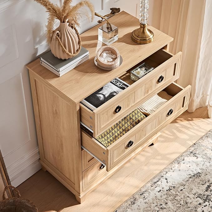 Farmhouse 4 Drawer Dresser for Bedroom Set of 2, 35" Tall Small Dressers & Chest of Drawers, Rustic Wood Dresser with Metal Handle, Storage Organizer Closet for Living Room, Hallway, Entryway