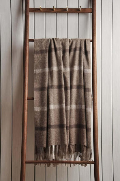 EP Mode 100% Pure Cashmere Throw Blanket for Sofa, Classic Design with Gift Box (Neutral Windowpane)