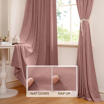 StangH Pink Velvet Curtains for Nursery Bedroom, Room Darkening Privacy Protect Window Treatment Home Decoration for Living Room/Girls Bedroom/Spa/Office, W52 x L84, 2 Panels