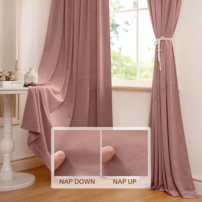 StangH Nursery Pink Velvet Curtains 108 inches Long, Privacy Window Drapes High Ceiling Tall Curtains Home Decoration for Birthday Party Backdrop/Girls Room, W52 x L108, 2 Panels