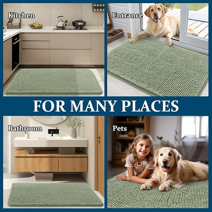 OLANLY Dog Door Mat for Muddy Paws 47x20, Absorbs Moisture and Dirt, Absorbent Non-Slip Washable Doormat, Quick Dry Chenille Mud Mat for Dogs, Entry Indoor Entryway Carpet for Inside Floor, Sage Green