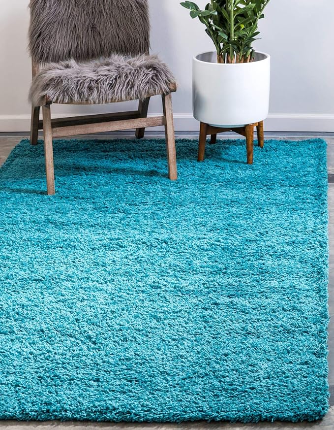 Unique Loom Solid Shag Collection Area Rug (7' 10" x 10' Rectangle, Deep Aqua Blue)