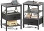 SUPERJARE Nightstand Set of 2, Bed Side Tables with Charging Station, Adjustable Fabric Drawer, Night Stand for Bedroom, 3-Tier Storage End Tables, for Living Room - Charcoal Gray