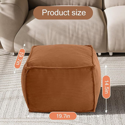 MeMoreCool Stuffed Pouf Ottoman Foot Rest Square, Corduroy Floor Pouf Foot Stool with Foam Chunk Filling, Soft Stuffed Ottoman Footrest for Living Room, Coffee