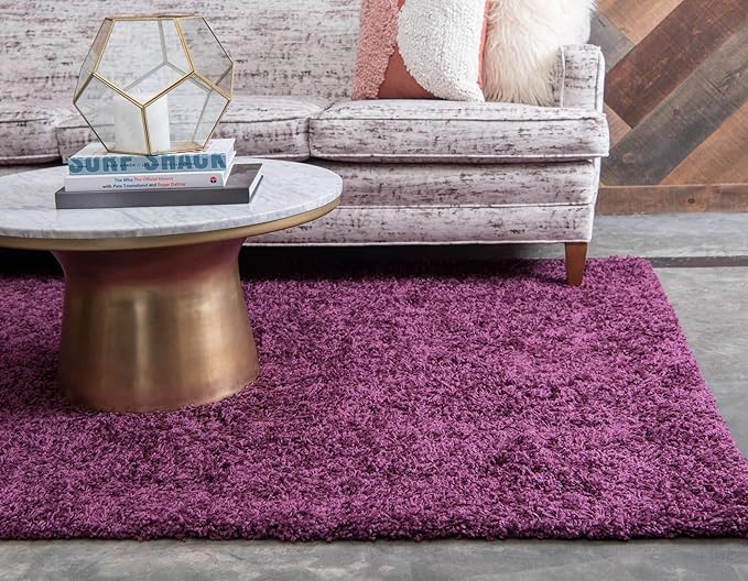 Unique Loom Solid Shag Collection Area Rug (9' x 12' Rectangle, Eggplant Purple)